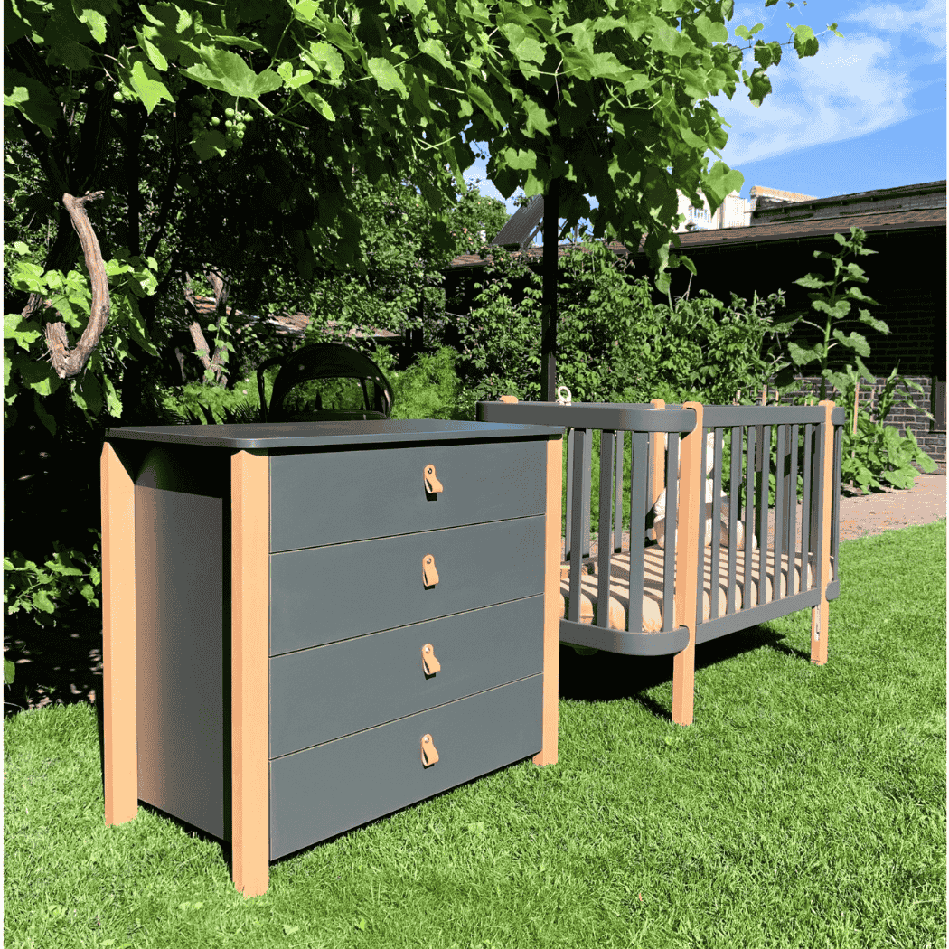 Dětská komoda Zukko Gekko Kids, 90x50x85cm, Tmavě šedá / Přírodní buk